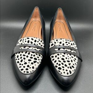 Vionic Savannah Spot Black and White Spotted Loafers Leather